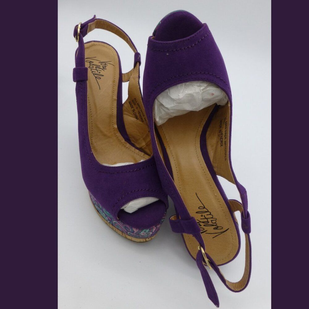 NIB - Very Volatile Hendrix Wedge Corkscrew-Blend Slingback Sandals - Picture 11 of 12